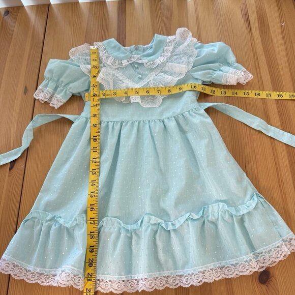 Vintage Girl's Dress Blue Tiered Ruffle Victorian Style Lace 3T - Picture 3 of 5